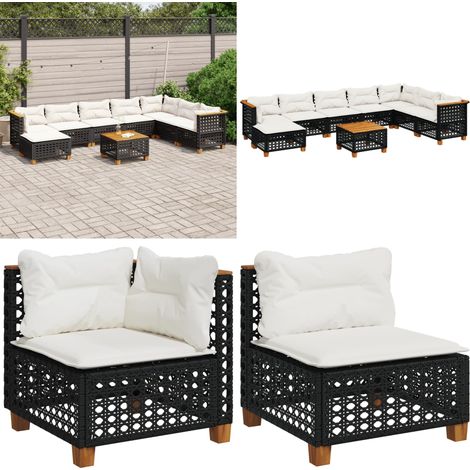 9-tlg. Garten-Sofagarnitur mit Kissen Schwarz Poly Rattan - Gartenmöbel Set - Esstischset - Lounge Möbel - Outdoor Sofa - Rattan Gartenmöbel - Home & Living (1/5)