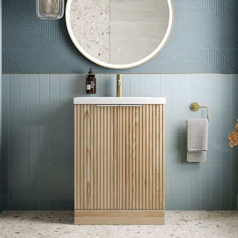 Bathroom Vanity Unit Basin Sink Free Standing 600mm Door Cabinet Storage Wood (1/5)