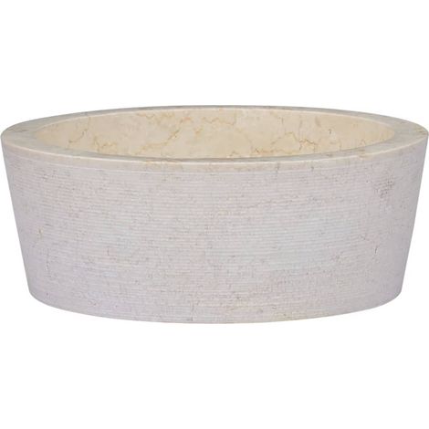 Lavandino Bagno, Lavabo d'Appoggio, Lavabo Bagno con Design Moderno Crema Ø40x15 cm in Marmo HWQ33321 BonneVie (1/5)