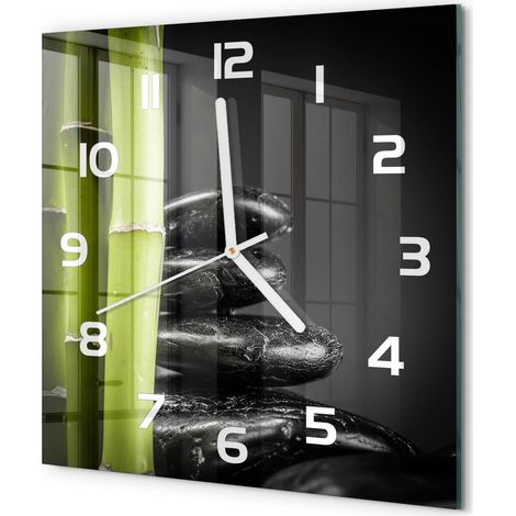 Horloge Murale Carrée Décorative en Verre Silencieuse Salon Cuisine Bureau Bambou 30x30 cm (1/5)
