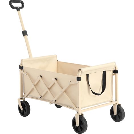 Faltbarer Bollerwagen mit Abnehmbaren Rädern, Schnell Klappbar und Teleskopgriff aus Stahl Beige 25.98 × 16.14 × 17.52''