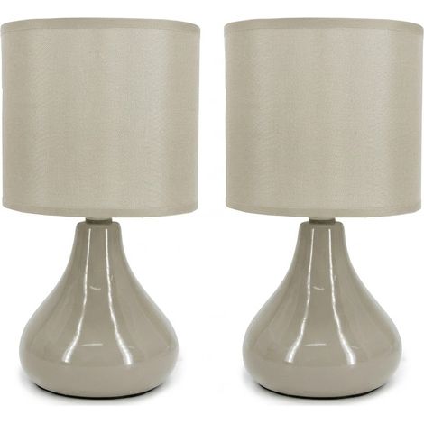 Coppia Lampade da Comodino beije Set Due Abat-Jour Camera da Letto e Salotto in Tessuto e Ceramica Design Moderno D. 14 cm H 26 cm Lumetti beije paralume in tessuto Illuminazione interni punto luce (1/5)