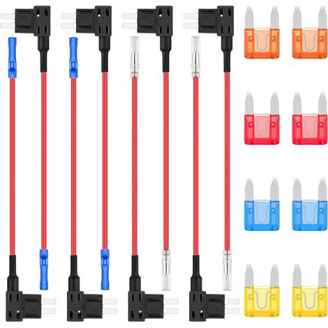 8 Pièces Porte Fusible Voiture Mini Adaptateur 12V Porte-fusible Add A Circuit Robinet Fuse Adapter avec Fusibles Lame MINI 5A 10A 15A 20A pour Auto (1/5)
