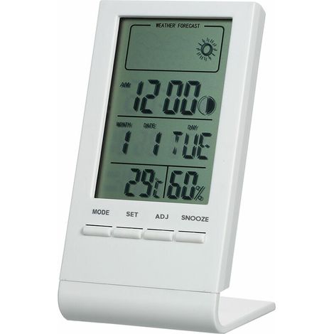 Humidity Detector Mini Digital Thermometer Hygrometer Indoor Room/Temperature Humidity Monitor Meter Gauge Alarm Clock Thermo-Hygrometer with Max Min Value Display, White - White Det (1/5)