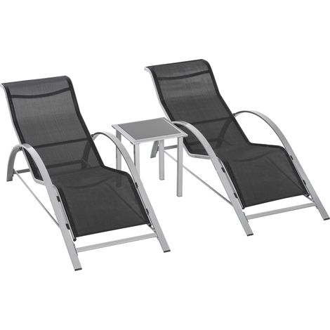 Ensemble détente 3 pièces 2 fauteuils + table cadre métal maille noir parfait terrasse balcon