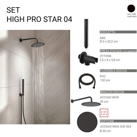GEDY GYHP1020400 HIGH PRO STAR 04 Kit de ducha redondo 5 piezas negro mate - ref: GYHP1020400 (1/2)
