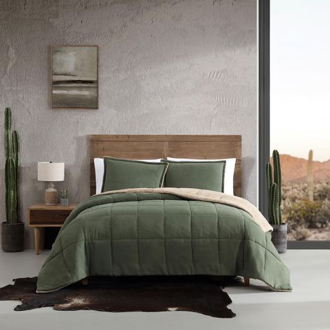 Couette pour Grand lit, Parure de lit réversible en microsuède Unie et Sherpa Confortable, décoration d'intérieur décontractée pour Toutes Les Saisons (Vert uni légendaire, Grand lit) (1/5)