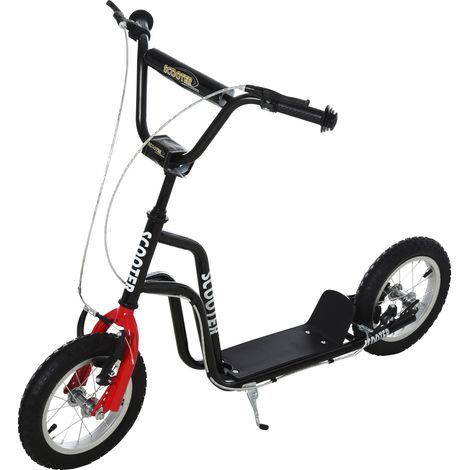 Kinderroller Scooter Tretroller mit verstellbarem Lenker, großen Rädern und Handbremse Kickscooter 12 Zoll Cityroller für Jungen und Mädchen ab 5 Jahre Metall Schwarz (1/5)