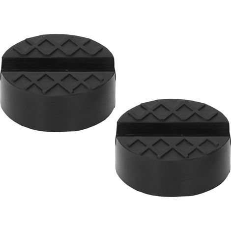 Lot de 2 patins de cric en caoutchouc, adaptables et universels, avec rondelles fendues et adaptateurs réutilisables.