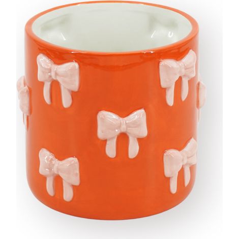 Pot de fleurs décoratif avec motif nœud, coloris orange et rose, dimensions 15,5 x 15,5 x 16 cm - PANGIVO (1/4)