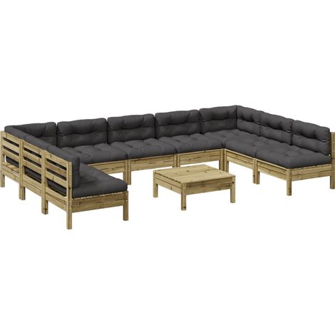 Set Divani Giardino 10 pz con Cuscini Legno Impregnato di Pino vidaXL (1/5)