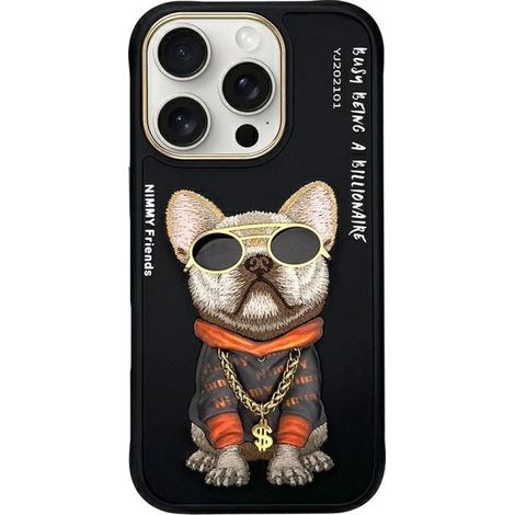 Custodia Nimmy per iPhone 16 Pro Max 6.9, nera/occhiali neri, con simpatico cane. (1/5)