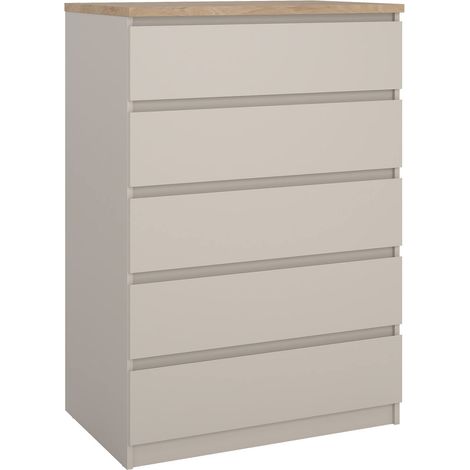 Dmora - Cassettiera Nyvantis, settimino multiuso con 5 cassetti, comò elegante per camera da letto, 77x50 h111 cm, Beige