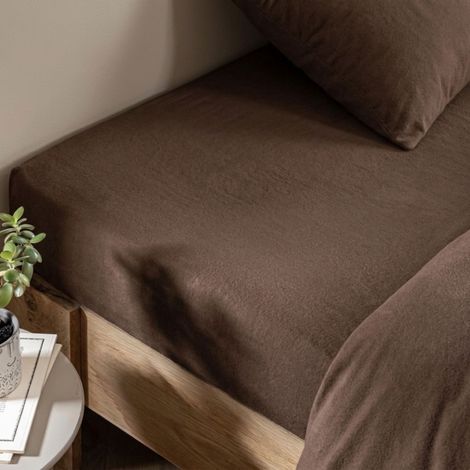 Drap housse 90x190 flanelle marron Terre de Nuit (1/2)