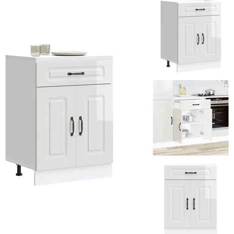 Vidaxl – Armoire de cuisine Kalmar blanc brillant en bois d'ingénierie – Dimensions 60 x 46 x 81,5 cm – Pieds réglables – Grand espace de rangement (1/5)