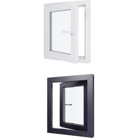 Finestra in PVC - Triplo vetro - Bicolore - Bianco e grigio - 600 mmx700 mm cm