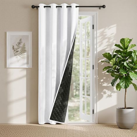 Thermal Insulating Curtains – 100% Blackout Anti-Cold/Heat Anti-Noise Quilted Curtain for Living Room Bedroom Door, Opaque Fabric with Eyelets, Pack of 1, Length 140 x Height 210 cm, Pure White (1/5)