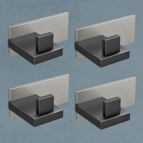 doporro Set 4 Ganci Adesivi da Parete Extra Forti in Acciaio Inox, Senza Forare, per Bagno, Cucina o Camera da Letto, Nero Opaco/Nichel Spazzolato (1/5)