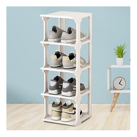 Étagère à chaussures étroite à 4 niveaux,Rangement Chaussure Gain de Place,Tour à Chaussures étroite,Meuble Chaussure,Peu encombrant,Multifonctionnel,pour entrée, Chambre, Salon (1/5)