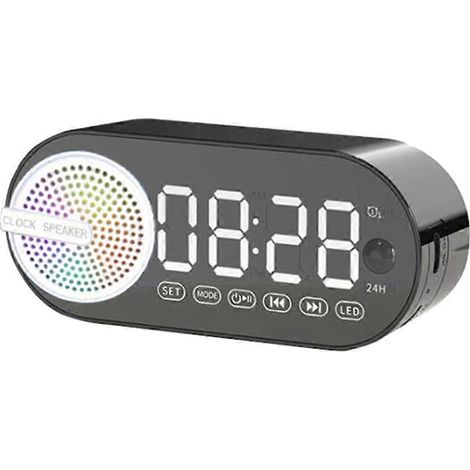 G30 Horloge Miroir Enceinte Bluetooth Sans Fil USB LED FM Lumière d'Ambiance Colorée Basses Profondes Enceinte Portable Noire (1/5)