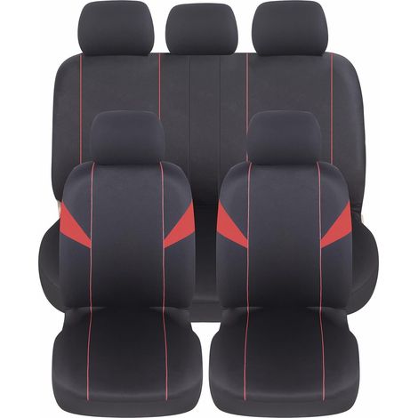 Lupex Shop - Coprisedili auto, anteriori e posteriori, universali adattabili, tessuto poliestere, No Suv (mod. H) colore - Rosso (1/4)