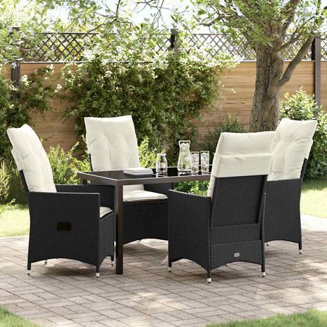 Conjunto de Comedor de Jardín con cojín 5 pcs Negro Poliratán (1/5)