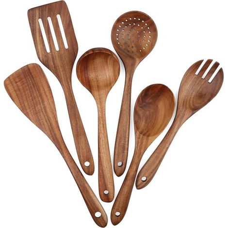 Juego de cocina de madera，6 piezas de utensilios de cocina antiadherentes，cucharón para sopa (1/5)