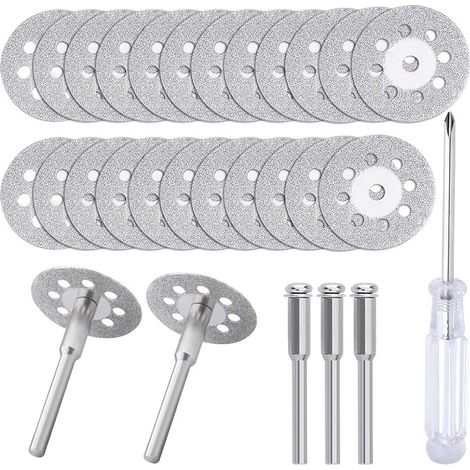 Dischi da taglio (22 mm) 25 pezzi con mandrino 402 (3 mm) 5 pezzi e cacciavite per utensili rotanti (1/5)
