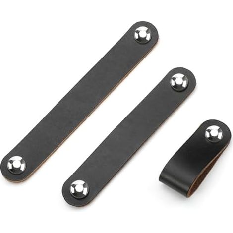 Lot de 16 poignées de tiroir en cuir pour commode, commode, 11,4 cm de long, poignées d'armoire de 11,4 cm, poignées d'armoire en cuir véritable beige (1/5)