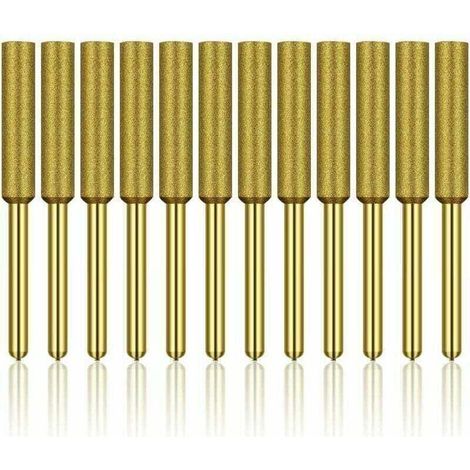 Lot de 12 affûteuses de tronçonneuse diamantées, meules à revêtement en titane haute dureté, meules, embouts de pierre pour affûteuse de tronçonneuse, 3/16 pouces 4,8 mm H122 Derrui (1/4)