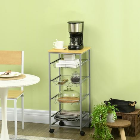 Carrello multifunzione HOMCOM per cucina e bagno con ruote, carrello di servizio a 5 ripiani, carrello per isola cucina, carrello per frutta e verdura, capacità di carico 20 kg, per soggiorno, 36,5x36