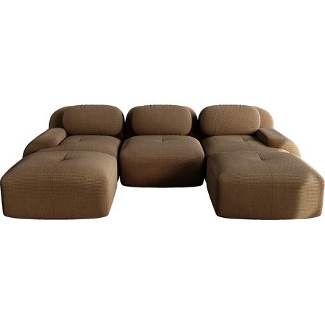 Divano modulare a U in tessuto effetto velluto marrone MODENUIT (1/5)