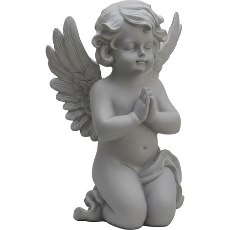 Relaxdays Angelo funerario pregante, poliresina, resistente a intemperie, gelo e UV, HxLxP:36x22,5x18 cm, grigio