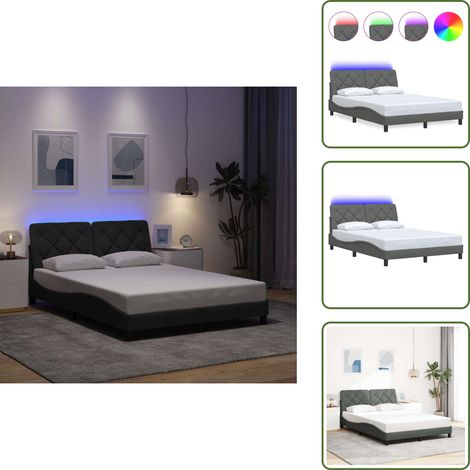 Bettgestell mit LED ohne Matratze Dunkelgrau 120x200 cm Stoff - Bettgestell - Bettgestelle - Bettrahmen - Bett (1/5)