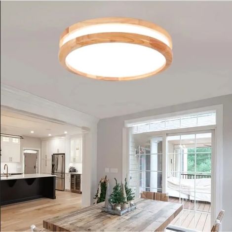kawoo Plafonnier LED Vintage Couloir,Retro Plafonnier Industriel en Bois pour Salon Chambre (1/4)