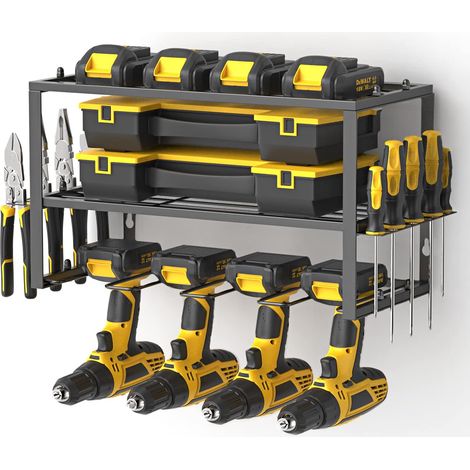 Contenitore per utensili elettrici, supporto per trapani elettrici, robusto portautensili e 1 set di 3 mensole galleggianti per trapani a batteria – mensola a muro per 4 (1/5)