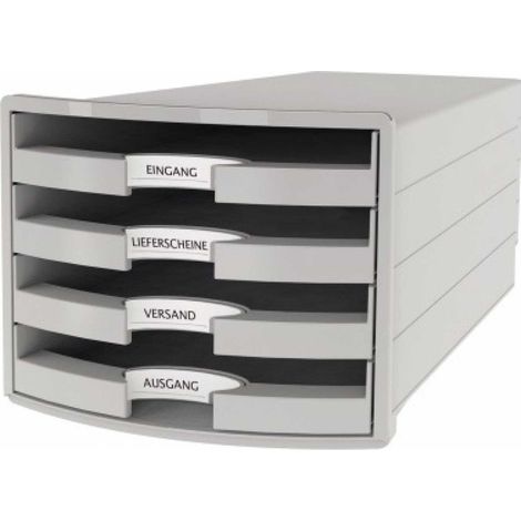 Schubladenbox IMPULS 4 Schubladen DIN A4 DIN C4 Polystyrol Gehäusefarbe: lichtgrau Farbe der Schublade: lichtgrau (1/5)
