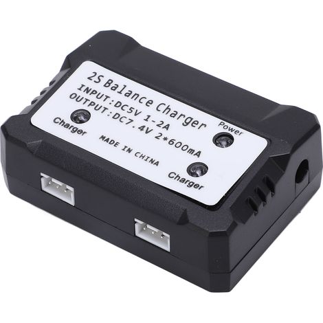 2S-Balancer-Ladegerät für 7,4V Lithium-Batterie, kompatibel mit Wltoys ferngesteuerten Spielzeugen (Auto, Boot und Flugzeug), schwarz. (1/5)