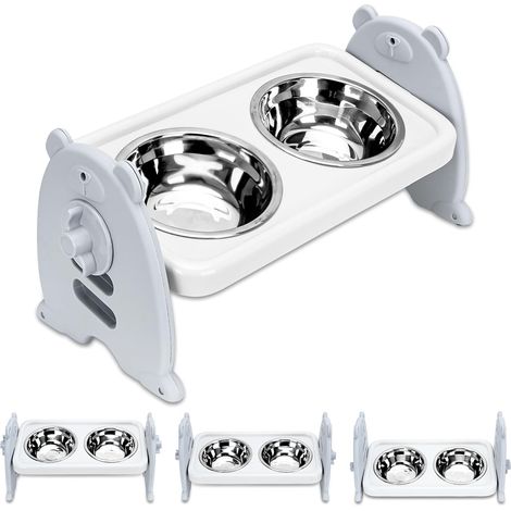 2 Gamelles Acier Inoxydable Réglables 3 Niveurs, Design Incliné 15°, Antidérapant Pour Chien Chat