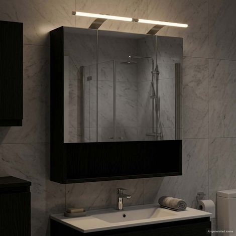 vidaXL  Bathroom Mirror Cabinet  with Shelf Black Oak 60 x 14.5 x 70 cm