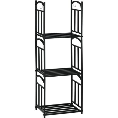 Range-bûches modulable avec 4 crochets - 46 x 32 x 126 cm - Porte-bûches pour bois de cheminée - Pour intérieur, salon - Design pratique et gain de place - Structure stable (1/5)