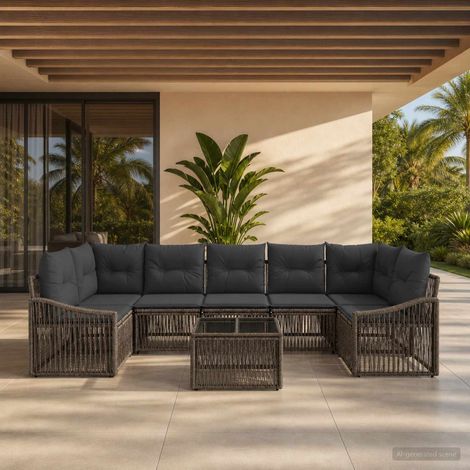 vidaXL Set Divano da Giardino 8 pz Grigio polyrattan (1/5)