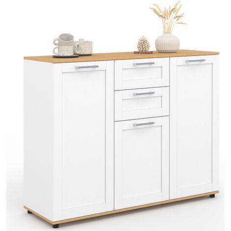 Credenza VITO 100 cm con 3 ante e 2 cassetti bianchi e piano in legno