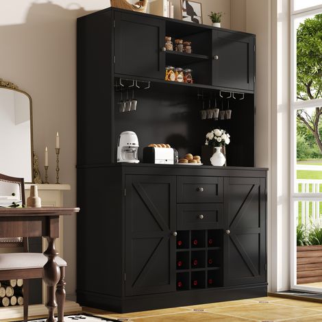 Küchenschrank mit Weinregal 120x40x188 cm MDF Schwarz OKMYHOME (1/5)
