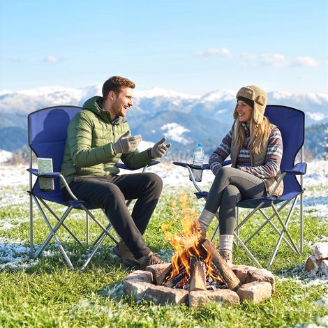 Set mit 2 faltbaren Campingstühlen mit Getränkehalter, Tragetasche, hoher Rückenlehne, 88 x 57 x 97 cm, Dunkelblau