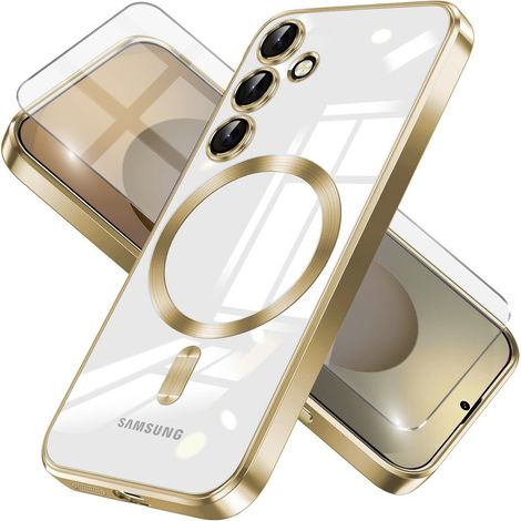 Schutzhülle für Samsung Galaxy S25, Electro MagSafe, Gold + Displayschutzfolie aus Glas (1/5)