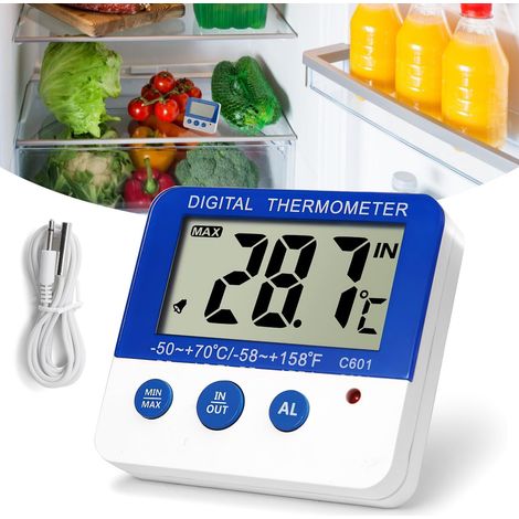 Thermomètre numérique pour congélateur/réfrigérateur avec support magnétique et support pour réfrigérateur , fonction de mémoire max/min (1/5)