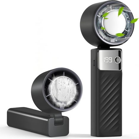Ventilateur Portable Rechargeable 4000mAh, Mini Ventilateur Mains Libres pour Bureau, Cou, Pliable, Refroidissement 3-6 Heures, Camping, Voyage, Sport - Noir (1/5)