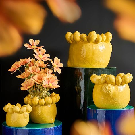 Cache-pot citron céramique jaune 24x24x19cm