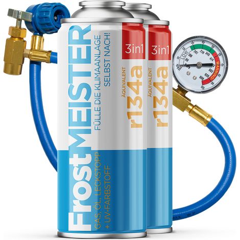 KIT SELF-SERVICE PER ARIA CONDIZIONATA FROSTMEISTER 3in1 400ml - 2x Bombolette R134a + Tubo con manometro
